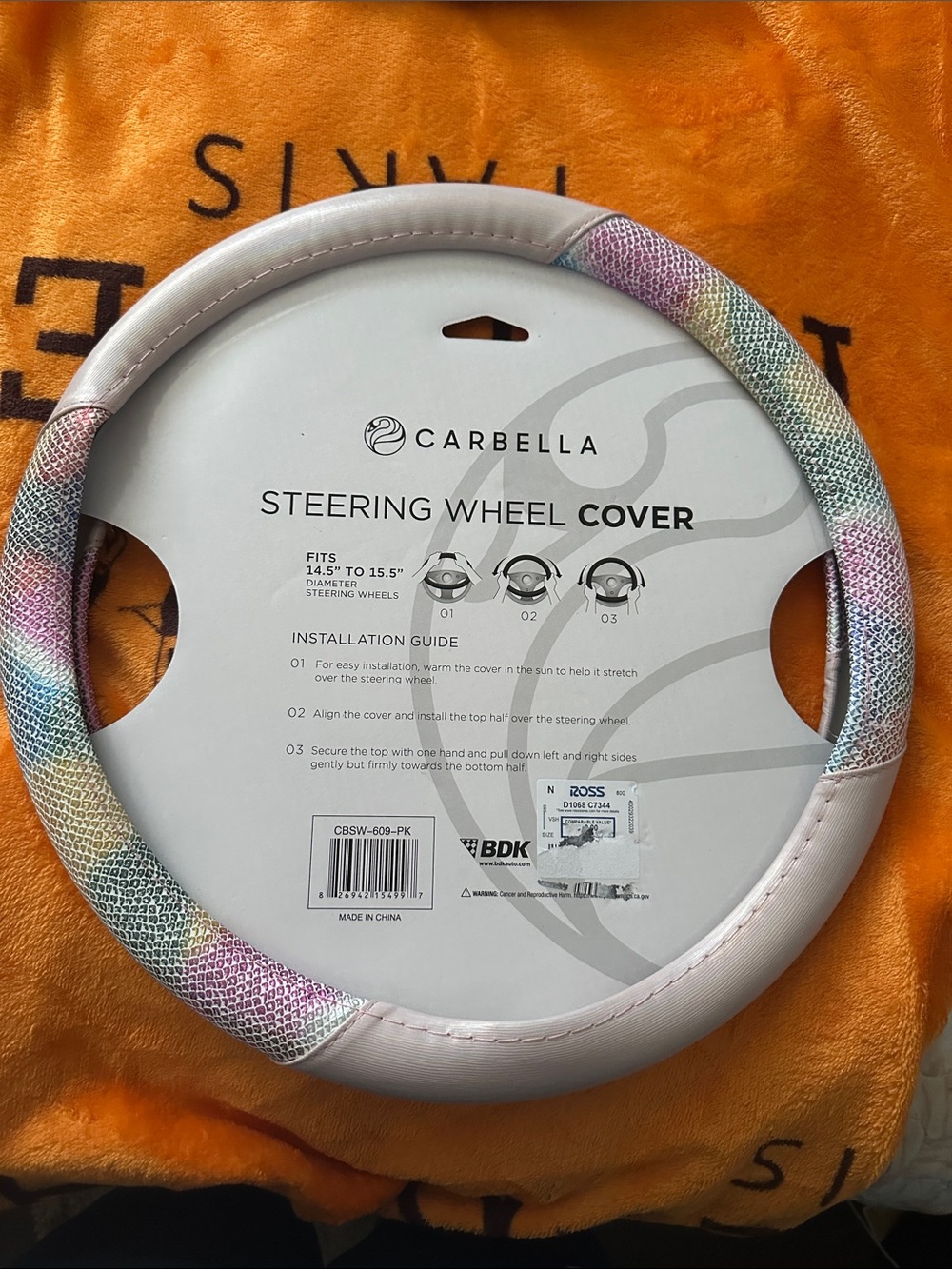 Carbella Pastel Multicolor & Pink Steering Wheel Cover